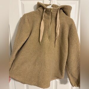 LOFT S Beige Sherpa Pullover Quarter zip